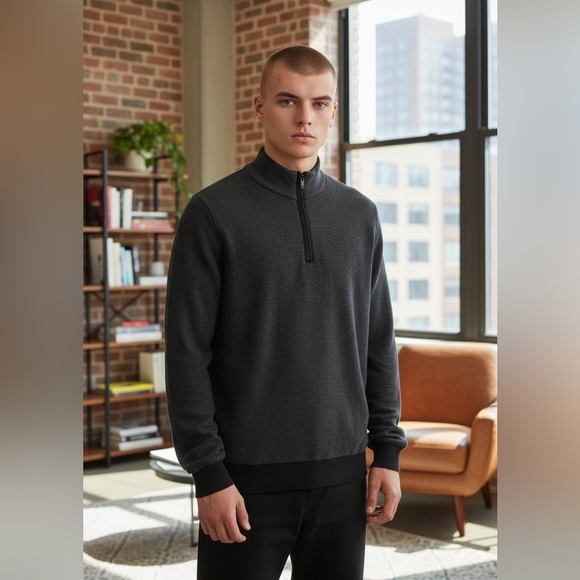 Flag & Anthem Humphrey Sweater Medium NWT Charcoal | Quarter Zip + Laid-Back - Picture 2 of 3